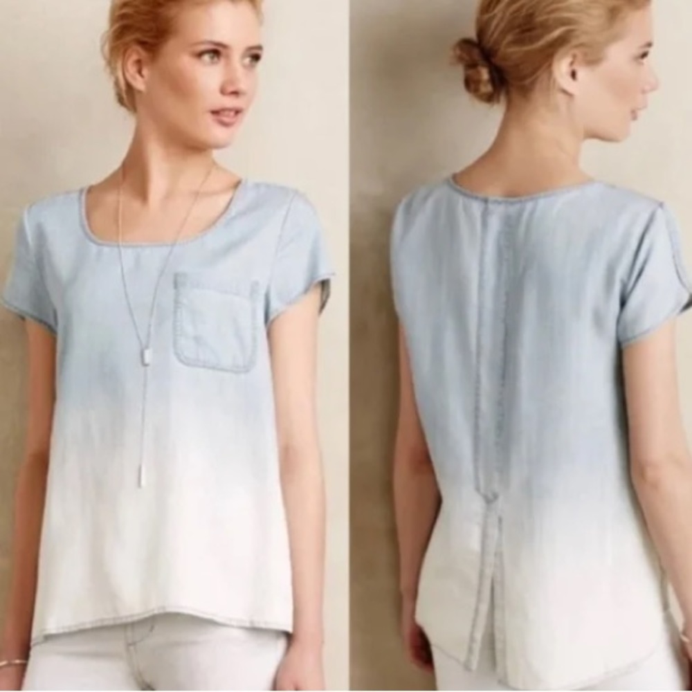 Anthropologie Holding Horses Denim Ombré Chambray Split Back Blouse